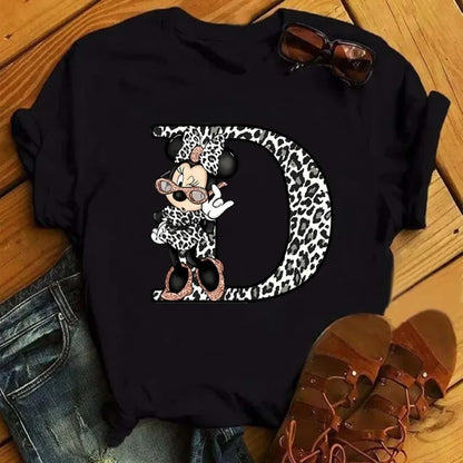 26 Letter Printed Women T-shirts Disney 2025 New Top