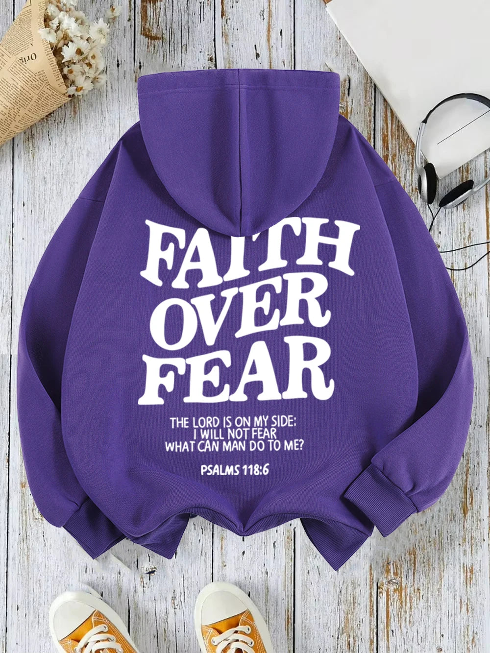 Casual Women's Hoodies Faith Over Fear Letter Printing