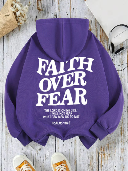 Casual Women's Hoodies Faith Over Fear Letter Printing