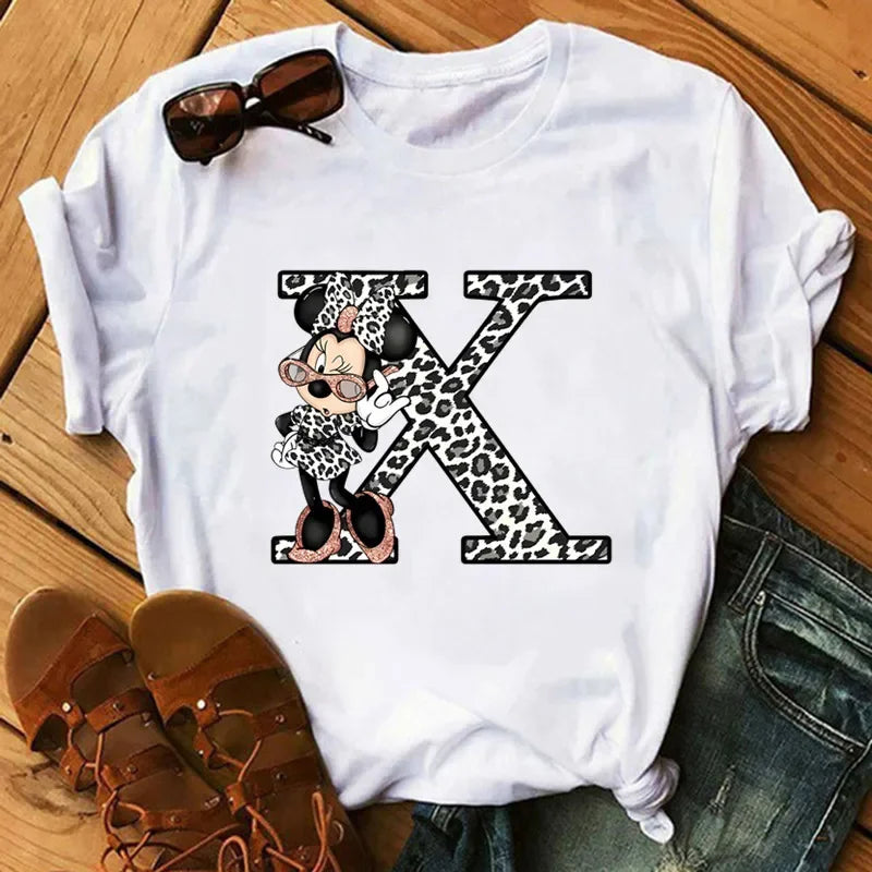 26 Letter Printed Women T-shirts Disney 2025 New Top