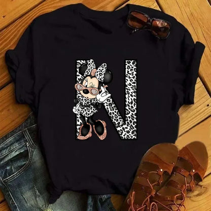 26 Letter Printed Women T-shirts Disney 2025 New Top