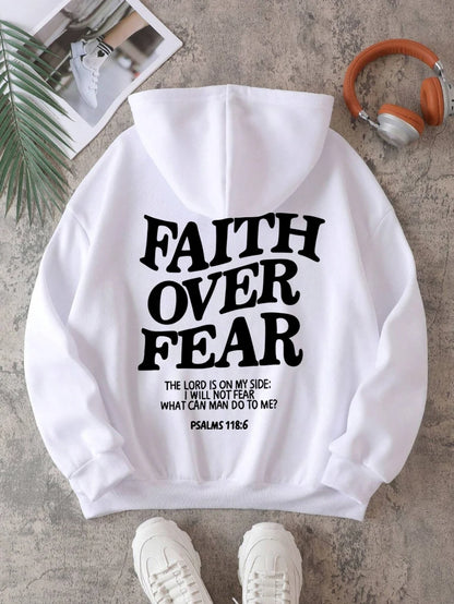Casual Women's Hoodies Faith Over Fear Letter Printing