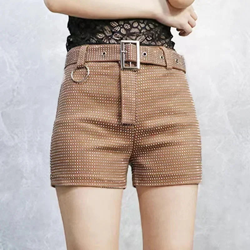 2025 Rhinestone Shorts Women Wide Leg Shorts High