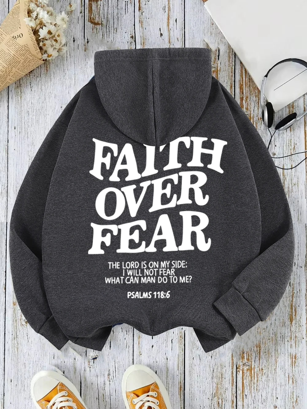 Casual Women's Hoodies Faith Over Fear Letter Printing