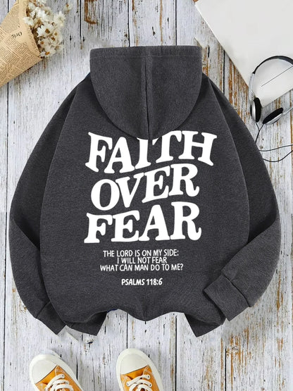 Casual Women's Hoodies Faith Over Fear Letter Printing
