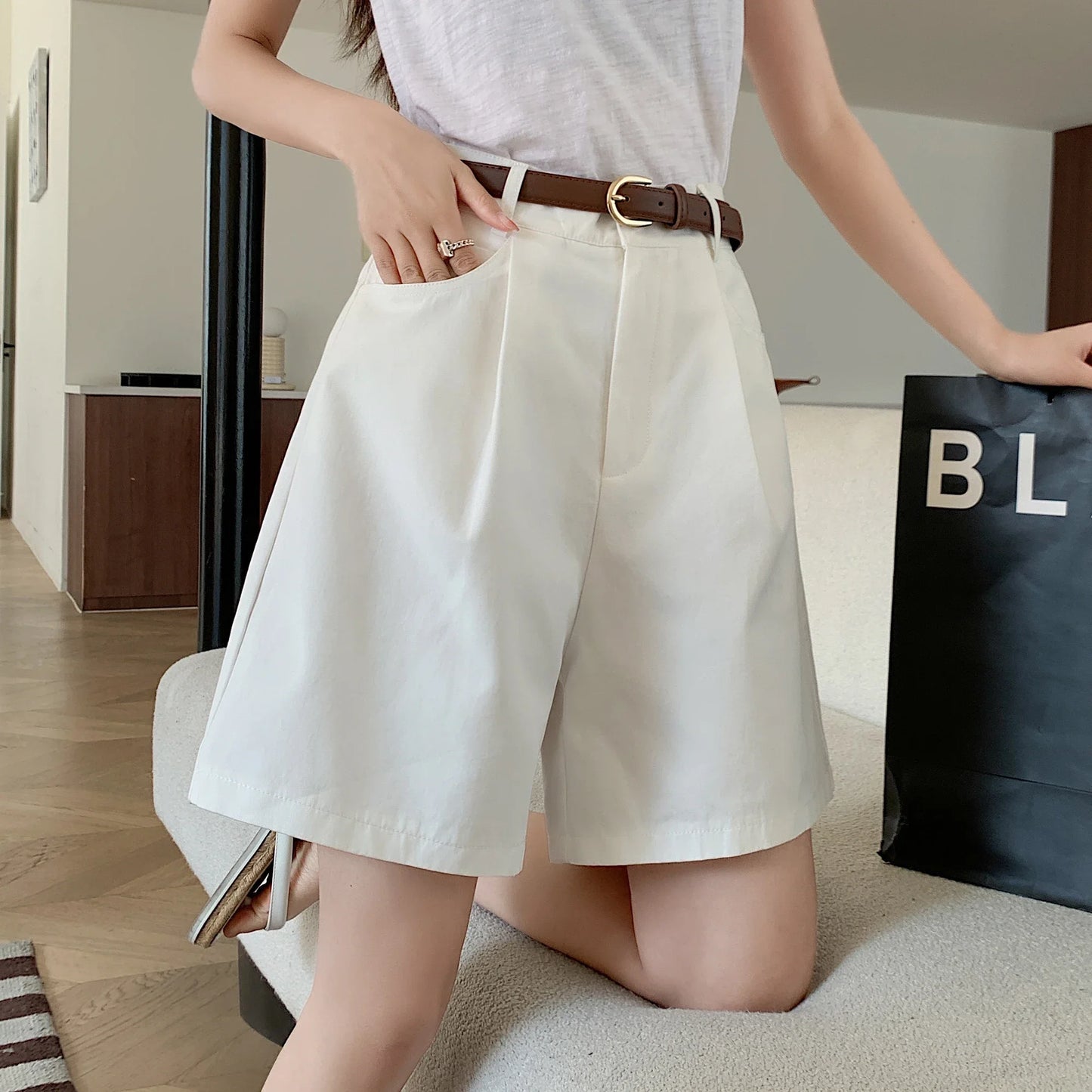 High Waist Summer Cotton Linen Women's Workwear