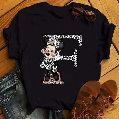 26 Letter Printed Women T-shirts Disney 2025 New Top