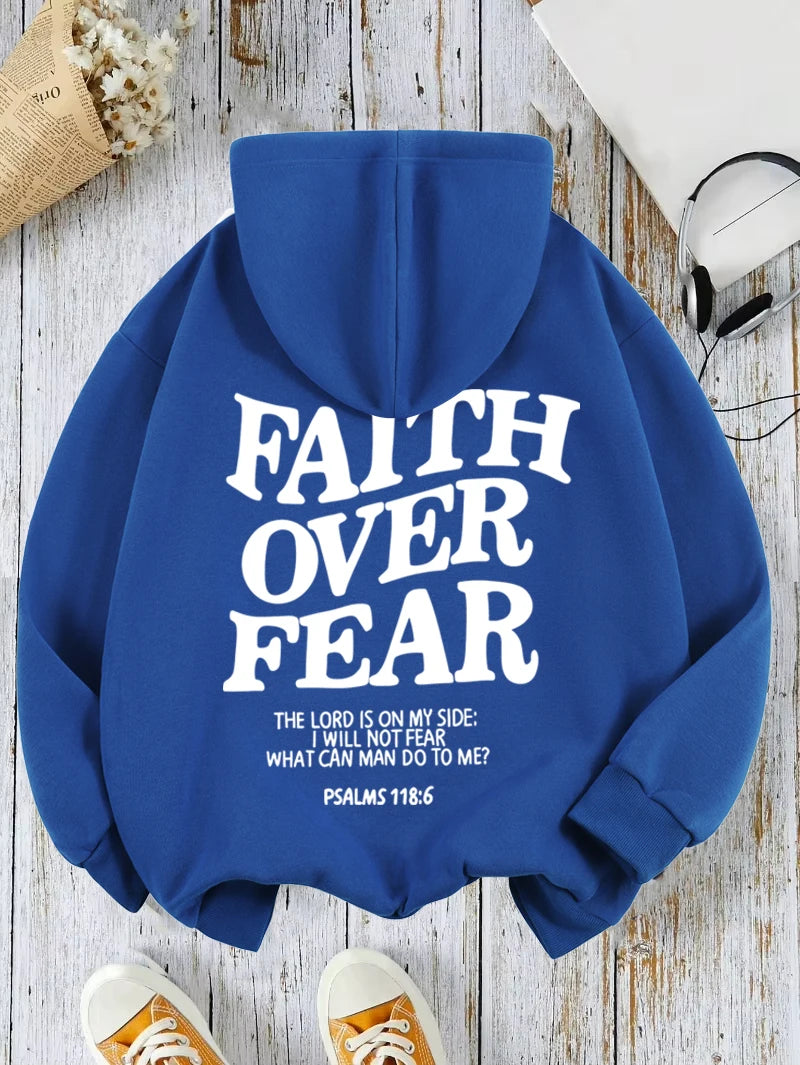 Casual Women's Hoodies Faith Over Fear Letter Printing