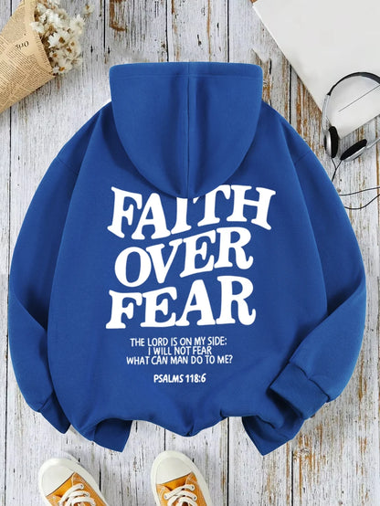 Casual Women's Hoodies Faith Over Fear Letter Printing