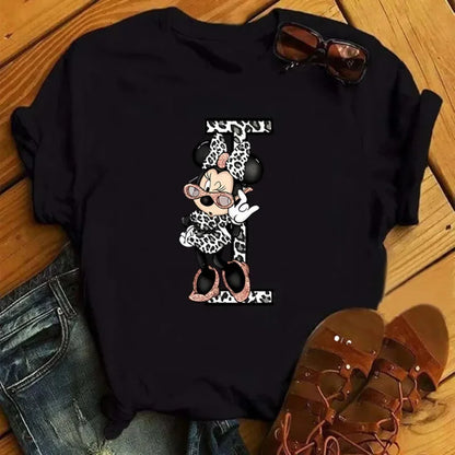 26 Letter Printed Women T-shirts Disney 2025 New Top
