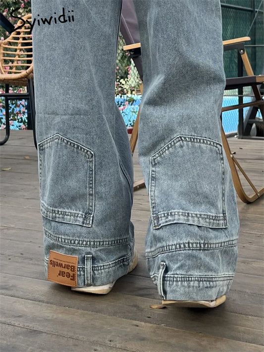 Ins Fashion American Retro Baggy High Waisted Jeans