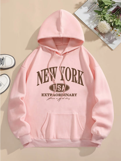 Letter Print Hoodie, Drawstring Long Sleeve Casual