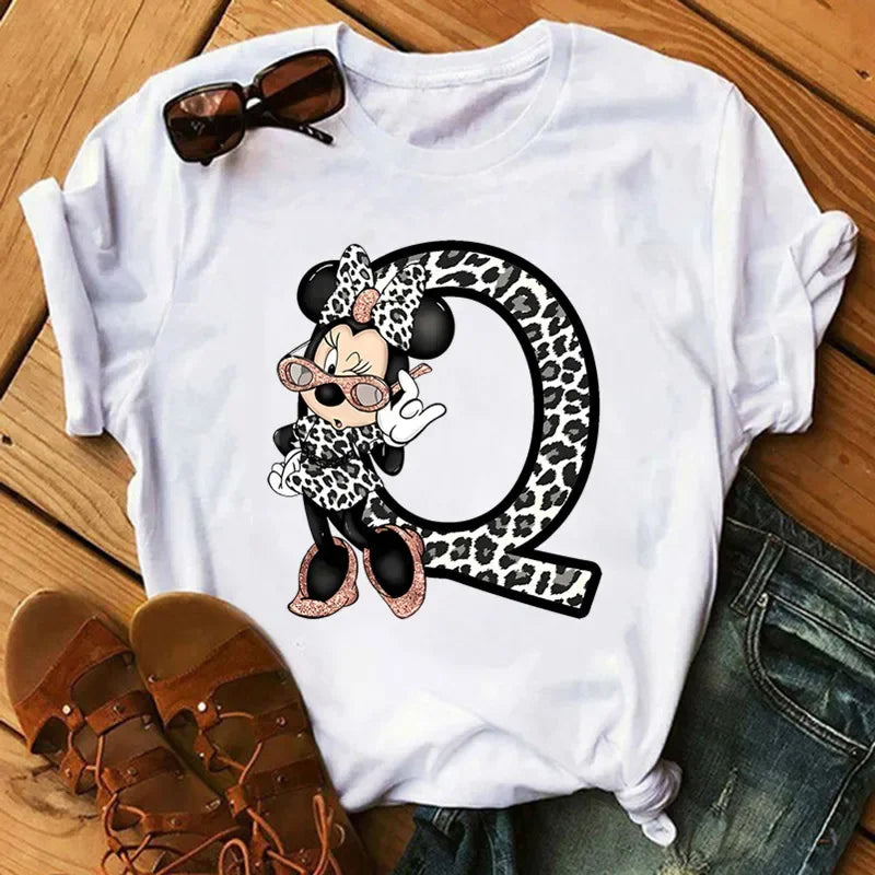 26 Letter Printed Women T-shirts Disney 2025 New Top