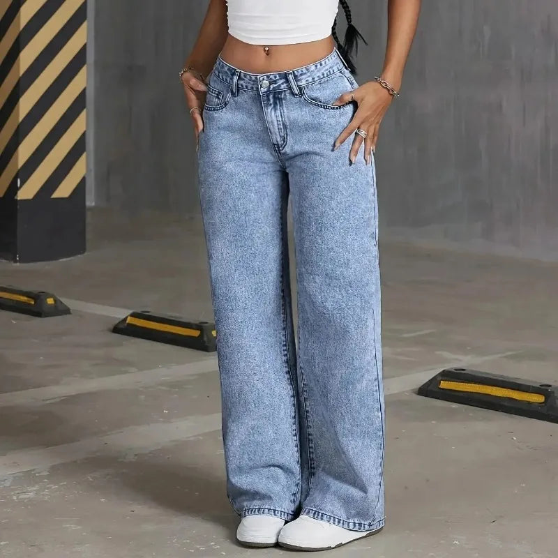 Denim Wide Leg Jeans High waisted  Bow Embroidered