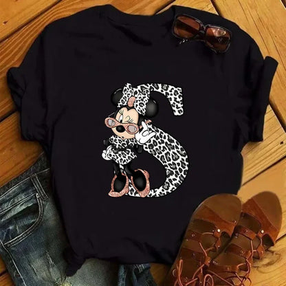 26 Letter Printed Women T-shirts Disney 2025 New Top
