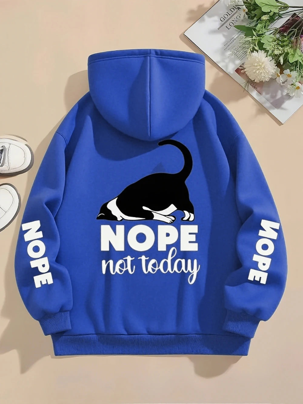 Nope Not Today Prints Hoodies Womens Cute Cat