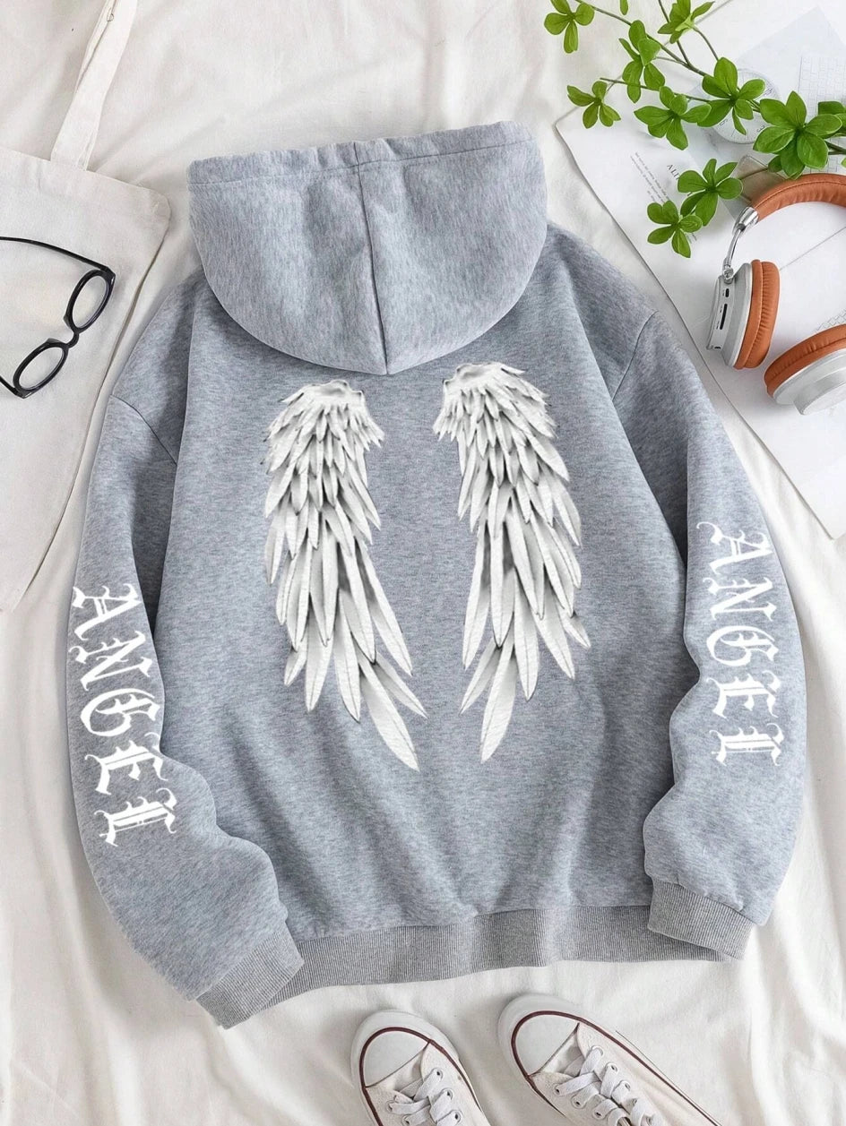Beautiful Angel Wings Printed Hoodies Women Warm