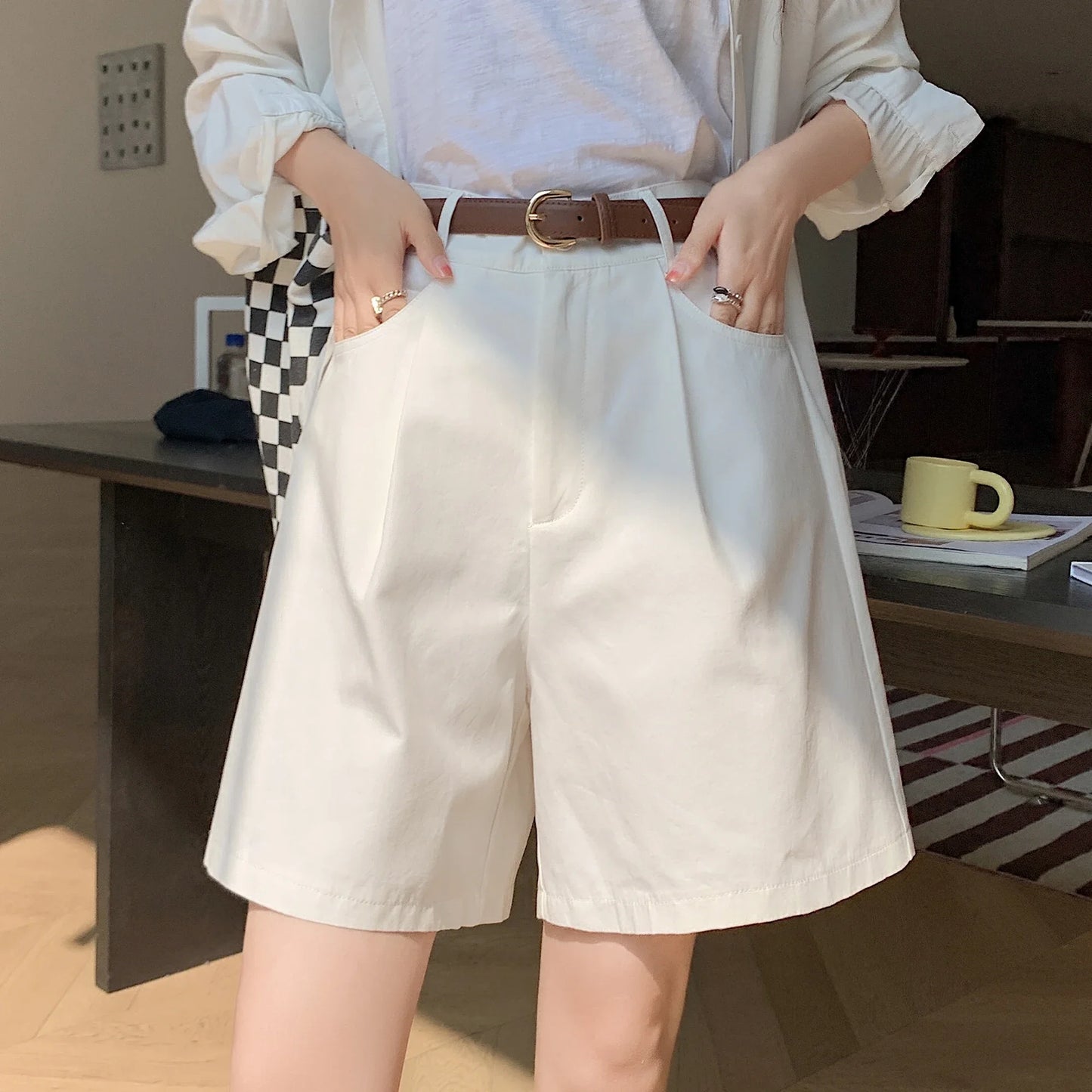 High Waist Summer Cotton Linen Women's Workwear