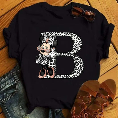 26 Letter Printed Women T-shirts Disney 2025 New Top