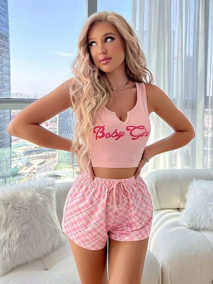Women Sleepwear Pyjamas Set Lingerie Casual Pink