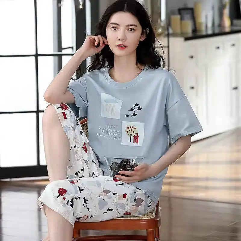 Summer Ladies Pajamas Loungewear Set Women's Summer