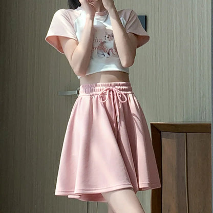 Summer Shorts Skirts Women Elastic High Waist