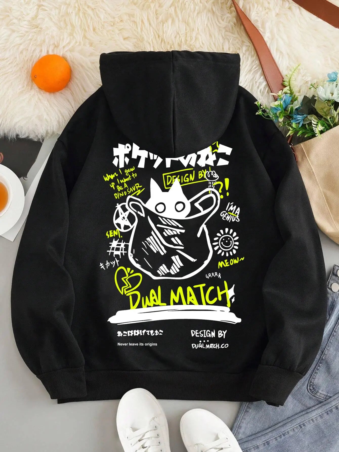 Cute Cat Cartoon Printed Sweatshirt Women Harajuku