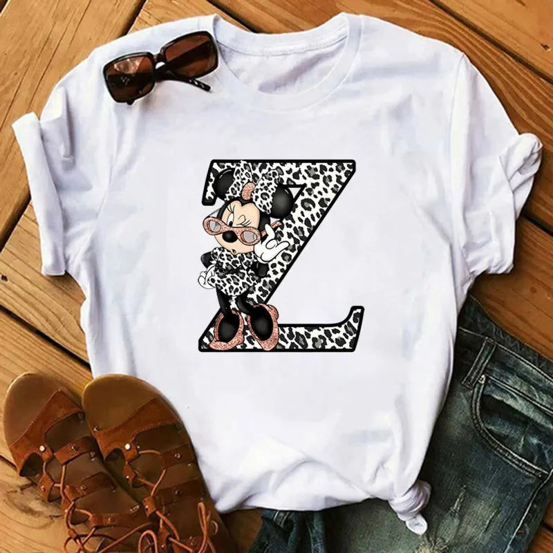 26 Letter Printed Women T-shirts Disney 2025 New Top