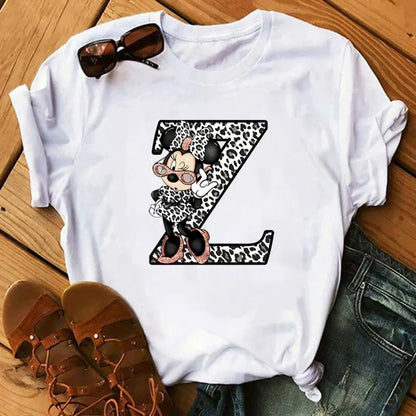 26 Letter Printed Women T-shirts Disney 2025 New Top